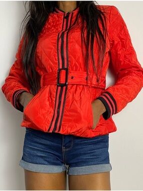 Gorgeous Red Retro Quilted Belted Jacket